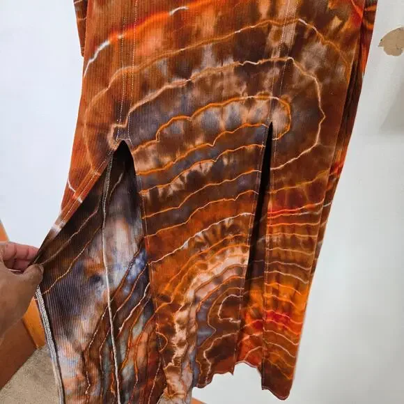 Le Lis Earthy Hippie Festival Boho Tie-Dye Ribbed Front Slits Body Con Midi S/M - Picture 3 of 12